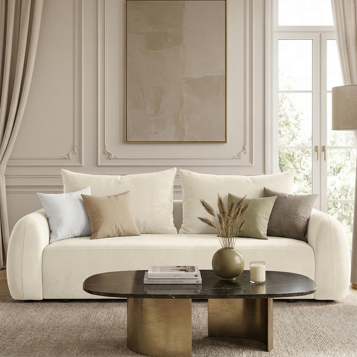 SOFA MUNDUK mit Schlaffunktion, Cremeweiß - Weiß, Textil (250/98/100cm) - Fedve