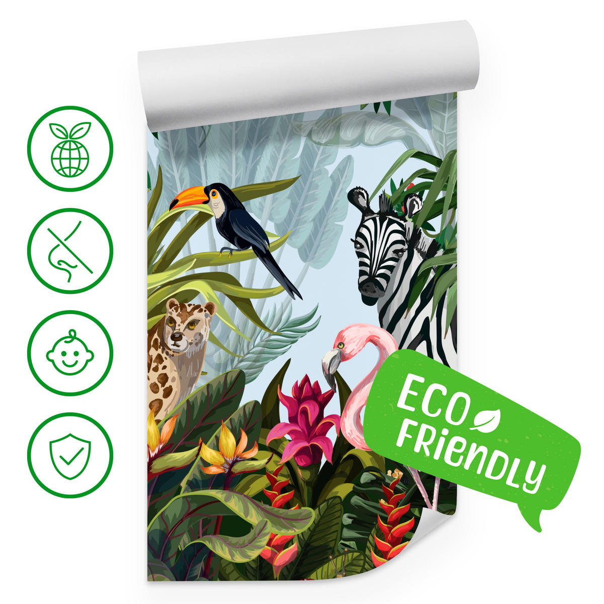 FOTOTAPETE für Kinderzimmer Tropische Pflanzen Tiere Flamingo Rippen 200x140 - Multicolor, Papier (200/140cm) - Muralo