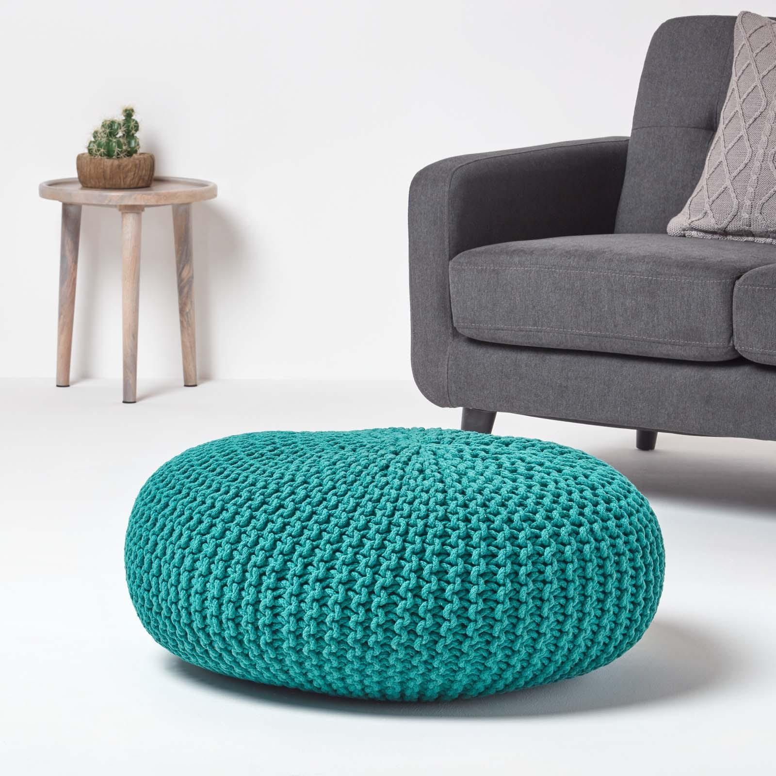 STRICK-POUF petrol-grün, Bodenkissen rund 70/70/23 cm - Grün, Textil (70/23/70cm) - Homescapes