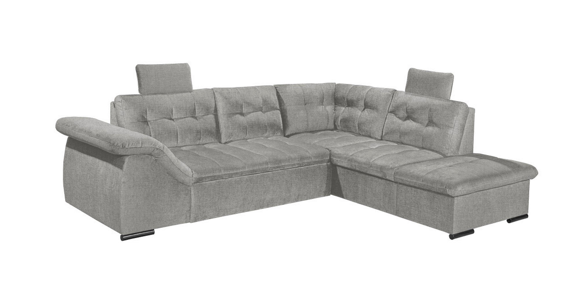 ECKSOFA mit Schlaffunktion und Bettkasten, verstellbare Armlehnen - Hellgrau, Textil (283/217cm) - ed exciting design