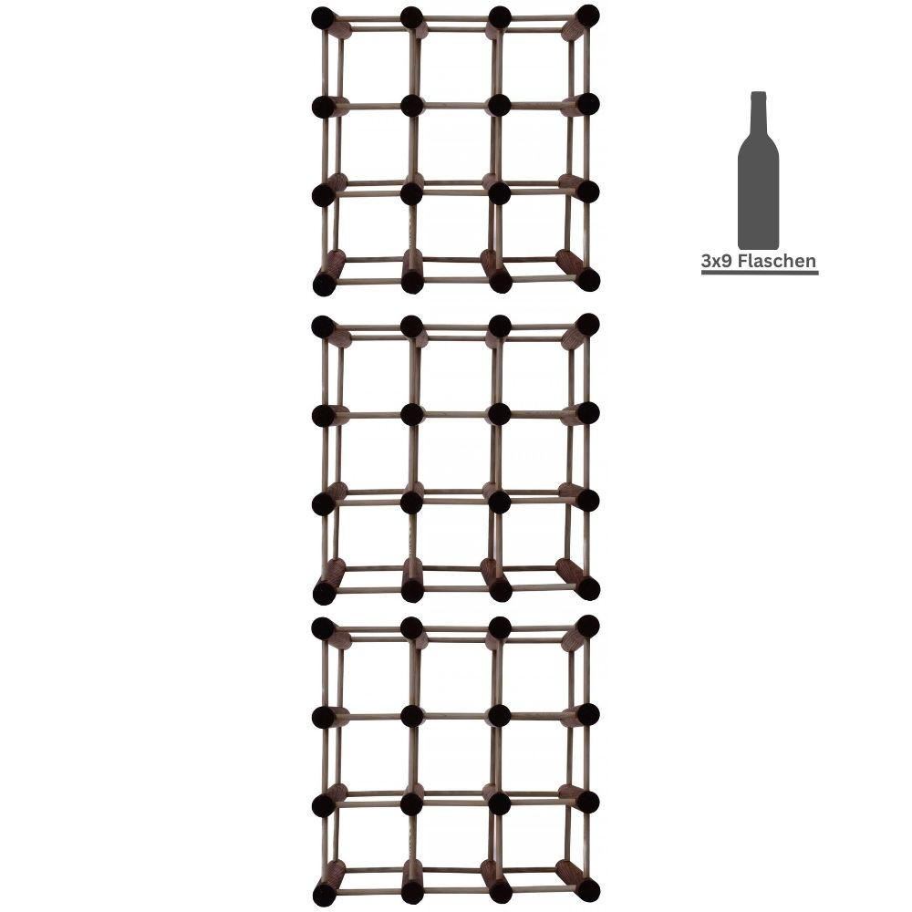 WEINREGAL Vinotega Mod 36x36x24 cm 3x 9 Flaschen Massives Kiefernholz Braun Geölt - Braun, Holz (108/36/24cm) - PROREGAL