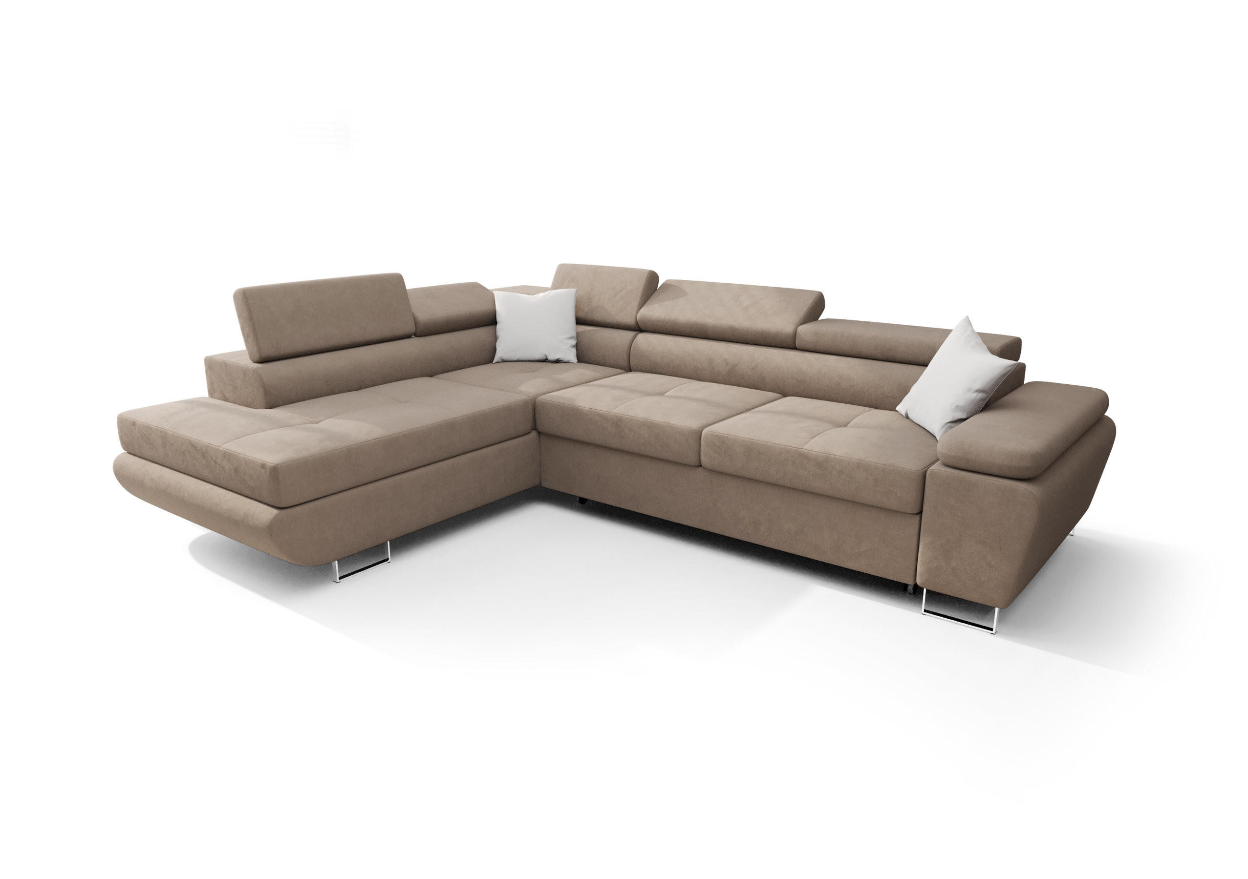 ECKSOFA KONGO RBN04, Eckcouch in L-Form mit Schlaffunktion, Farbe: Beige, Velourstoff, Ottomane Links - Beige, Textil (272/200cm) - O-Sofa
