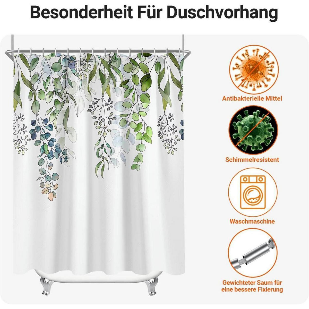 DUSCHVORHANG Grün Blätter 80 x 180 cm - Grün, Textil (80/180cm)