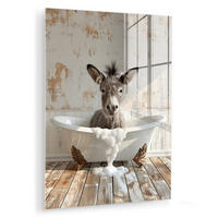 ACRYLGLASBILD Esel - Tiere - Badewanne - Schaumstoff 60x80 cm - Weiß, Glas (60/80cm) - MuchoWow
