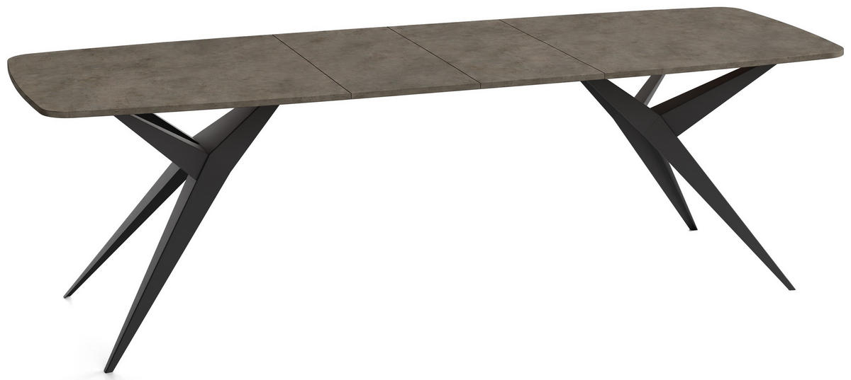ESSTISCH Trax – Ausziehbar, Rechteckig mit Schwarzen Metallbeinen – Dunkelgrauer Chicago Beton 180-256/90/76 cm - Dunkelgrau/Schwarz, Holzwerkstoff/Metall (90/256/76cm) - WFL GROUP