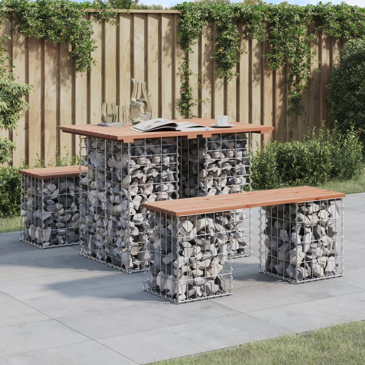 GARTENBANK Gabionen TELLE 100x70x72 cm Massivholz Douglasie, 25 cm Gabionenbreite - Silberfarben, Metall (100/72/70cm) - DELUKE