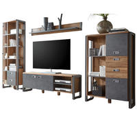 WOHNWAND Eiche Stirling, Matera grau, Schrankwand 4-teilig 336 x 202 cm - Eichefarben/Silberfarben, Holzwerkstoff/Metall (340/202/39cm) - Furn.Design