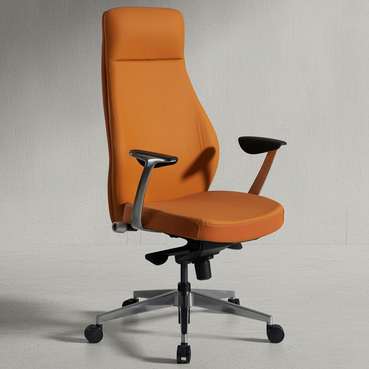 BÜROSTUHL Kunstleder bis 120 kg mit Wippmechanik, Armlehnen und hoher Rückenlehne, Braun 74x74x125 cm - Silberfarben/Braun, Textil/Metall (74/125/74cm) - KADIMA DESIGN