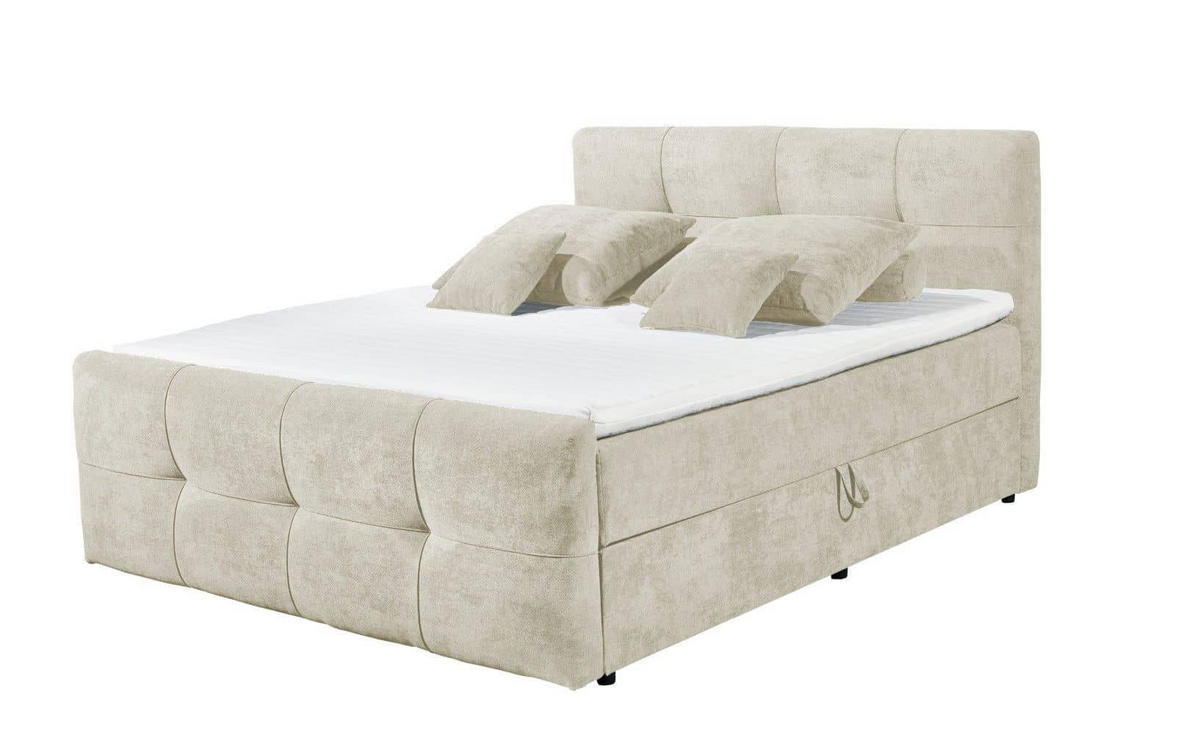 BOXBETT mit 9‑Zonen-Tonnentaschenfederkern-Matratze, HR-30-Topper, Bettkasten - Beige/Silberfarben, Holz/Kunststoff (160/200cm) - ed exciting design