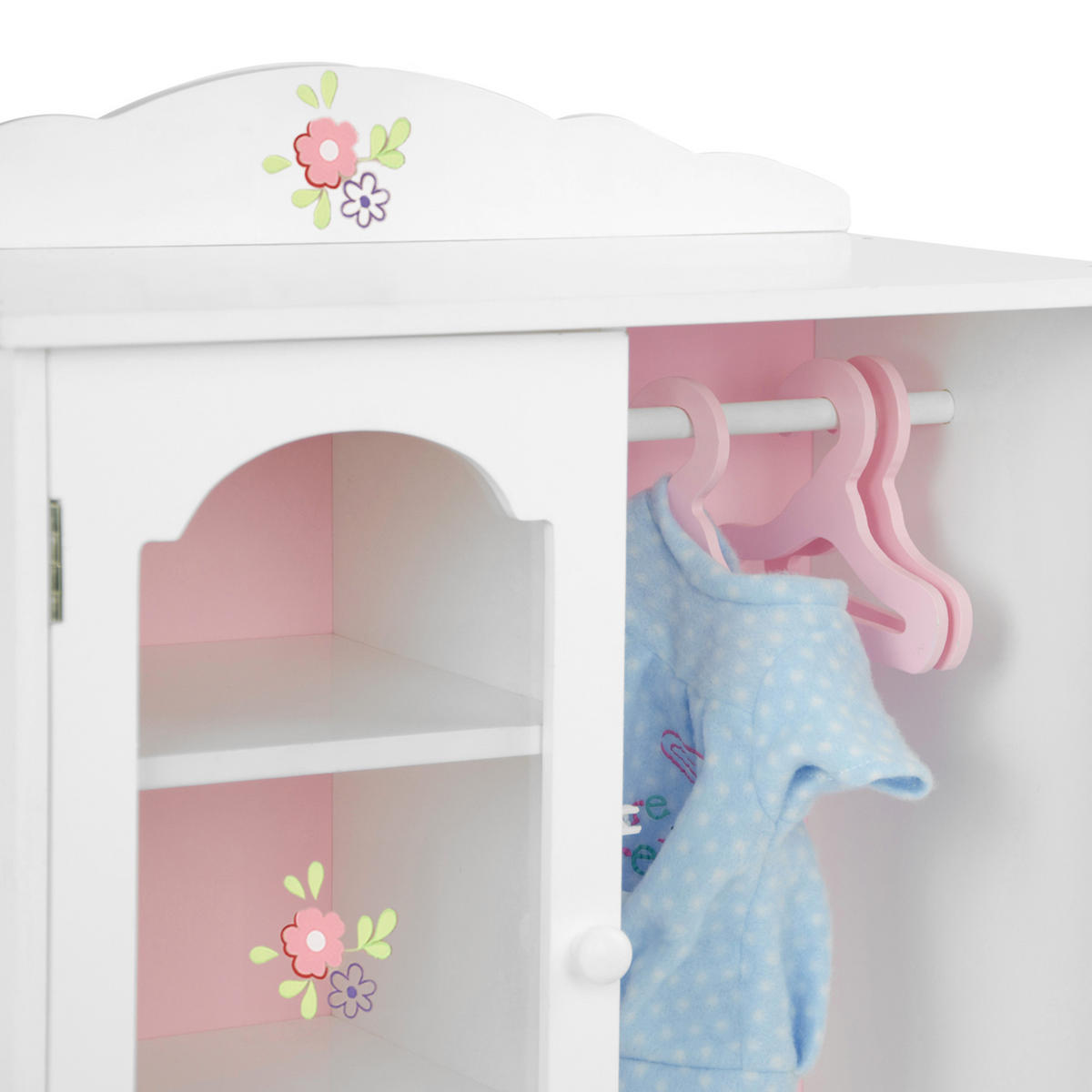 PUPPENSCHRANK Holz mit Schublade Regalen Kleider, Weiß, 53cm - Weiß, Holzwerkstoff (23/53/43cm) - Teamson Kids
