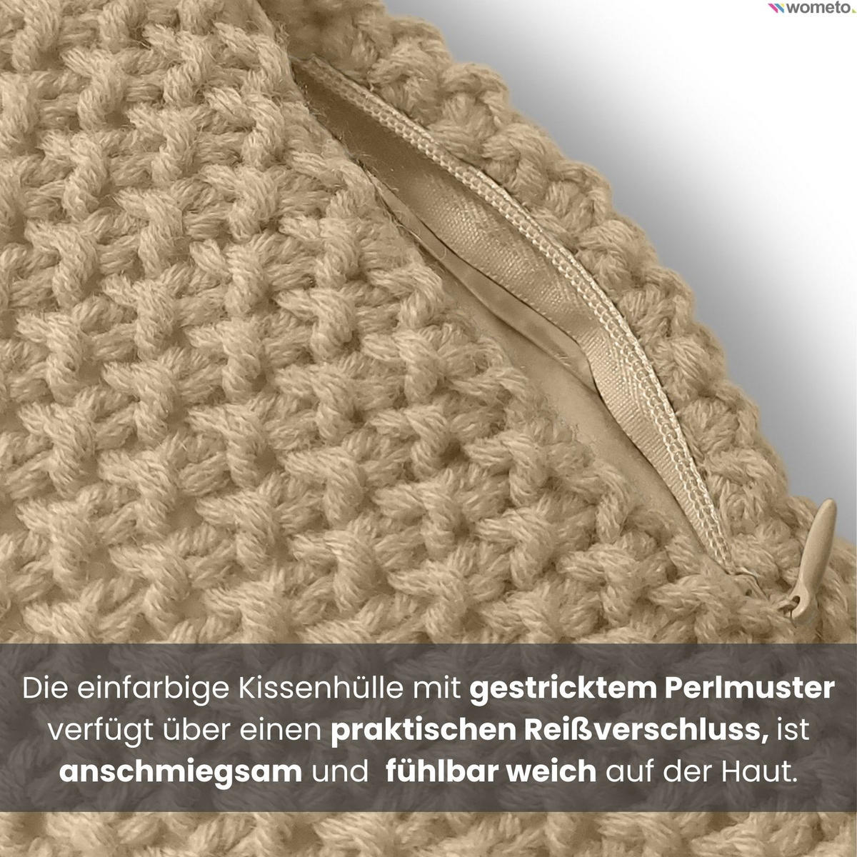 KISSENHÜLLE Strick beige 45/45 cm mit Reißverschluss inkl. 100% Federkissen - Beige, Textil (45/45cm) - wometo