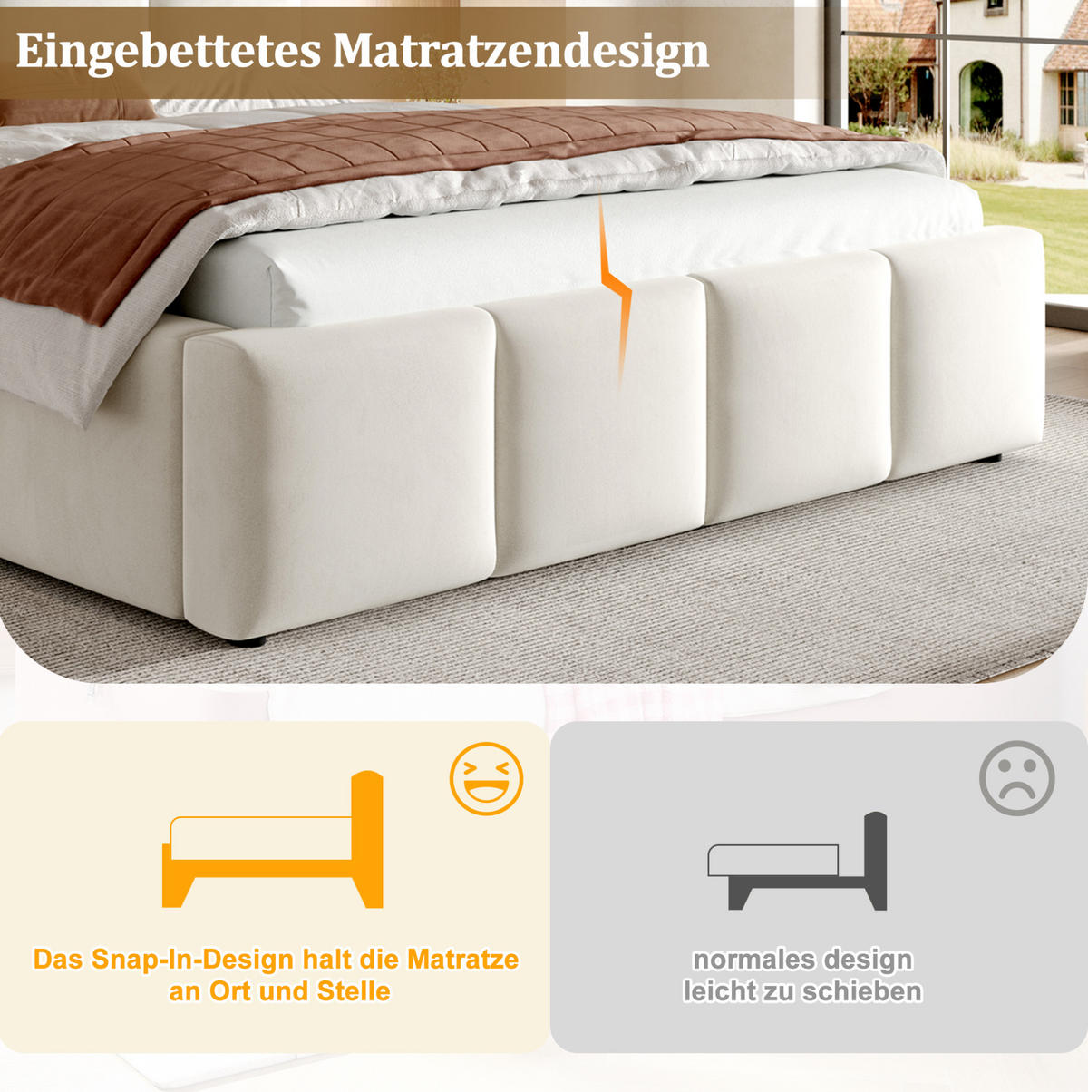 POLSTERBETT 180/200 cm mit Lattenrost, gepolstertem Kopfteil und Chenille-Bezug, Beige - Beige, Textil (180/200cm) - Redom