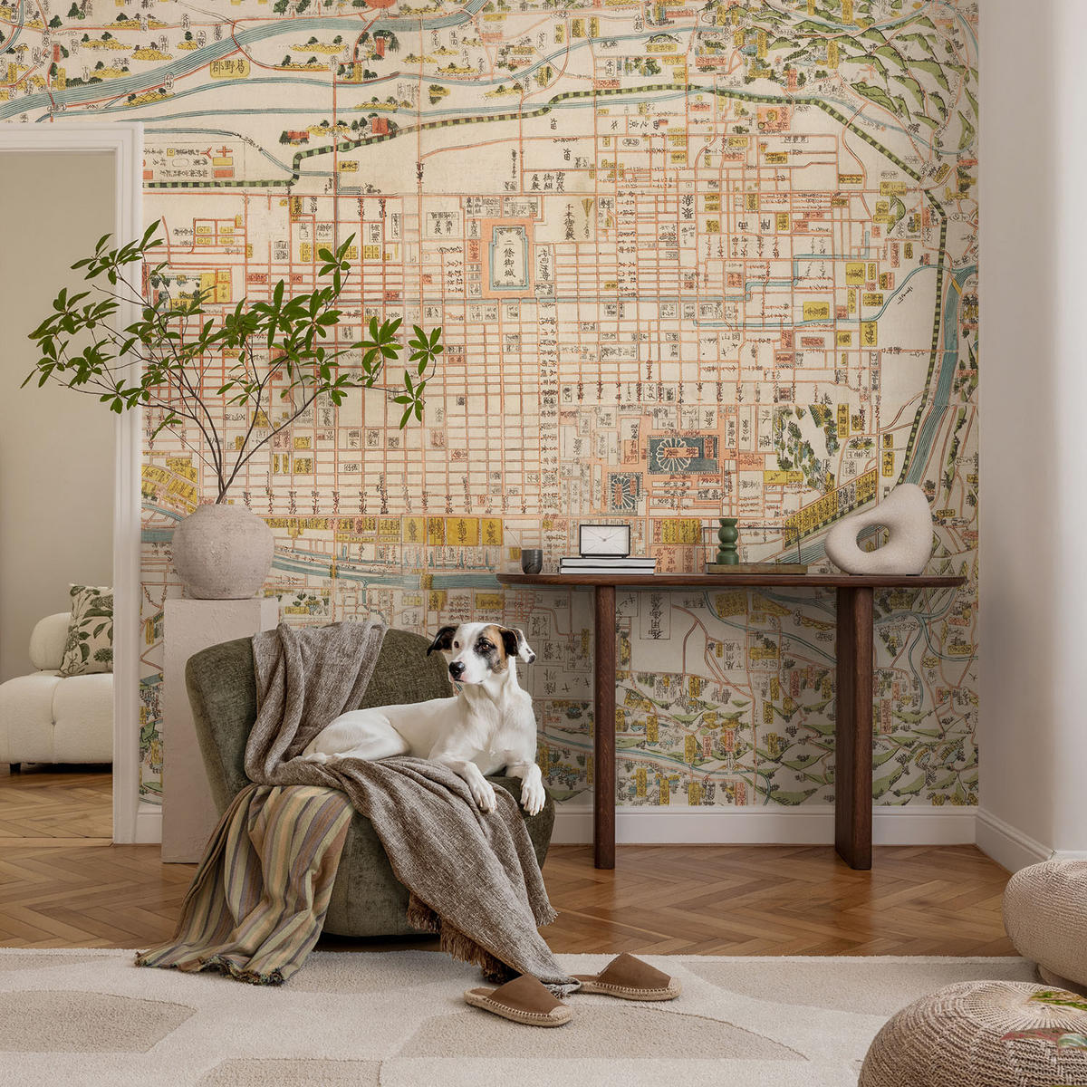 FOTOTAPETE 104x70 cm - Antike Karte - Beige, Textil (104/70cm) - Wallfluent