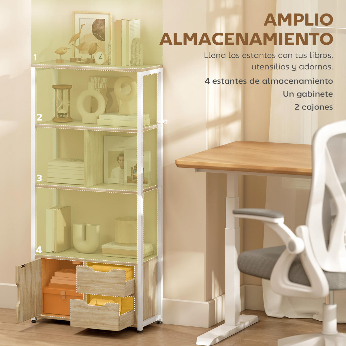 BÜCHERREGAL,BÖDEN Schubladen Tür Industriestil 58x24x122cm,weiß-naturholz - Weiß, Holzwerkstoff (58/122/24cm) - Vallsero