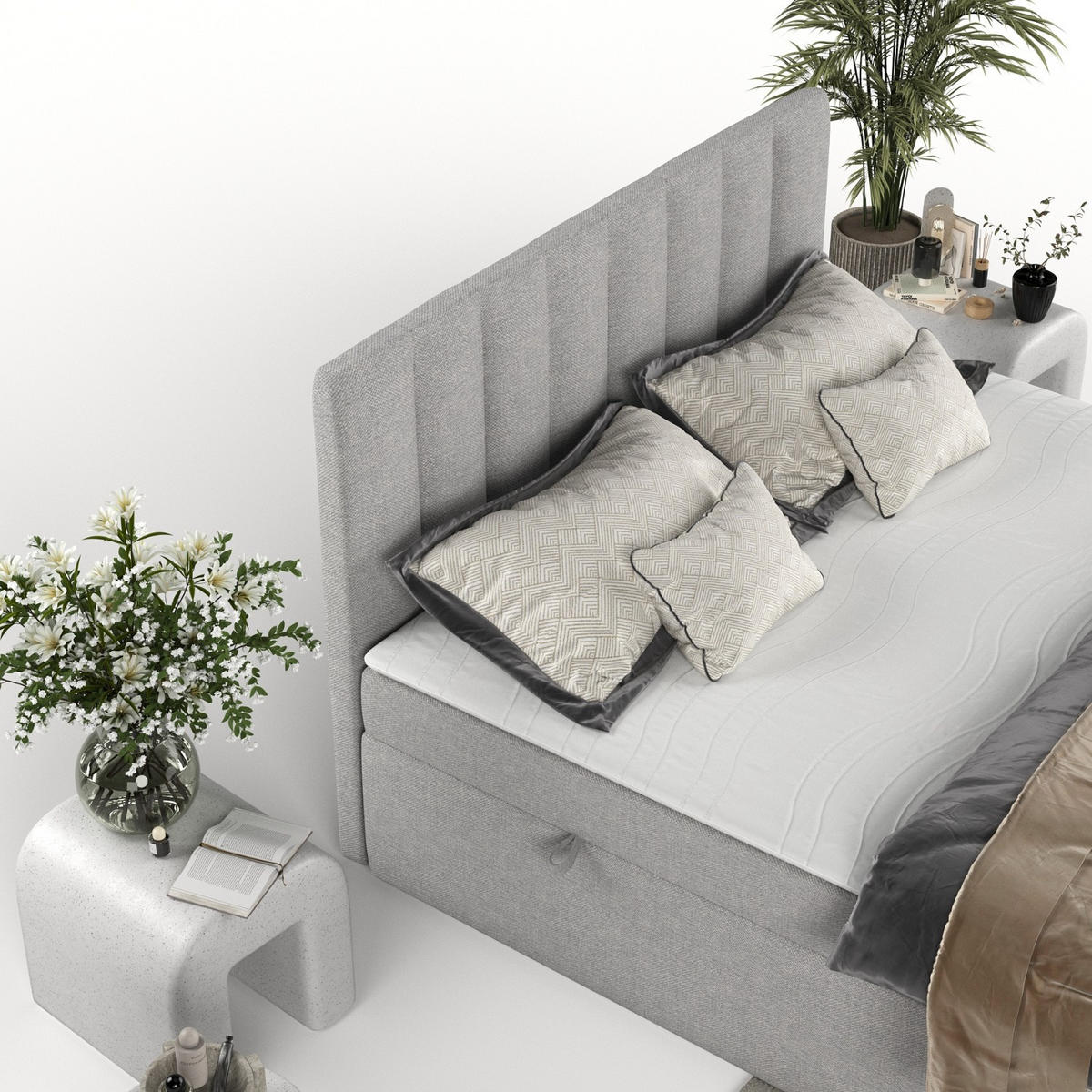 BOXBETT Amaro 180/200 cm Graubeige im Megan Stoff - Schwarz/Grau, Holz/Holzwerkstoff (180/200cm) - AltaBeds