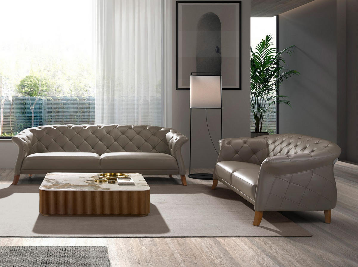 CHESTERFIELD-SOFA Chester sofa 3 sitzer grau leder 262/104/82 cm - Grau/Honig, Leder (262/82/104cm) - ANGEL CERDA