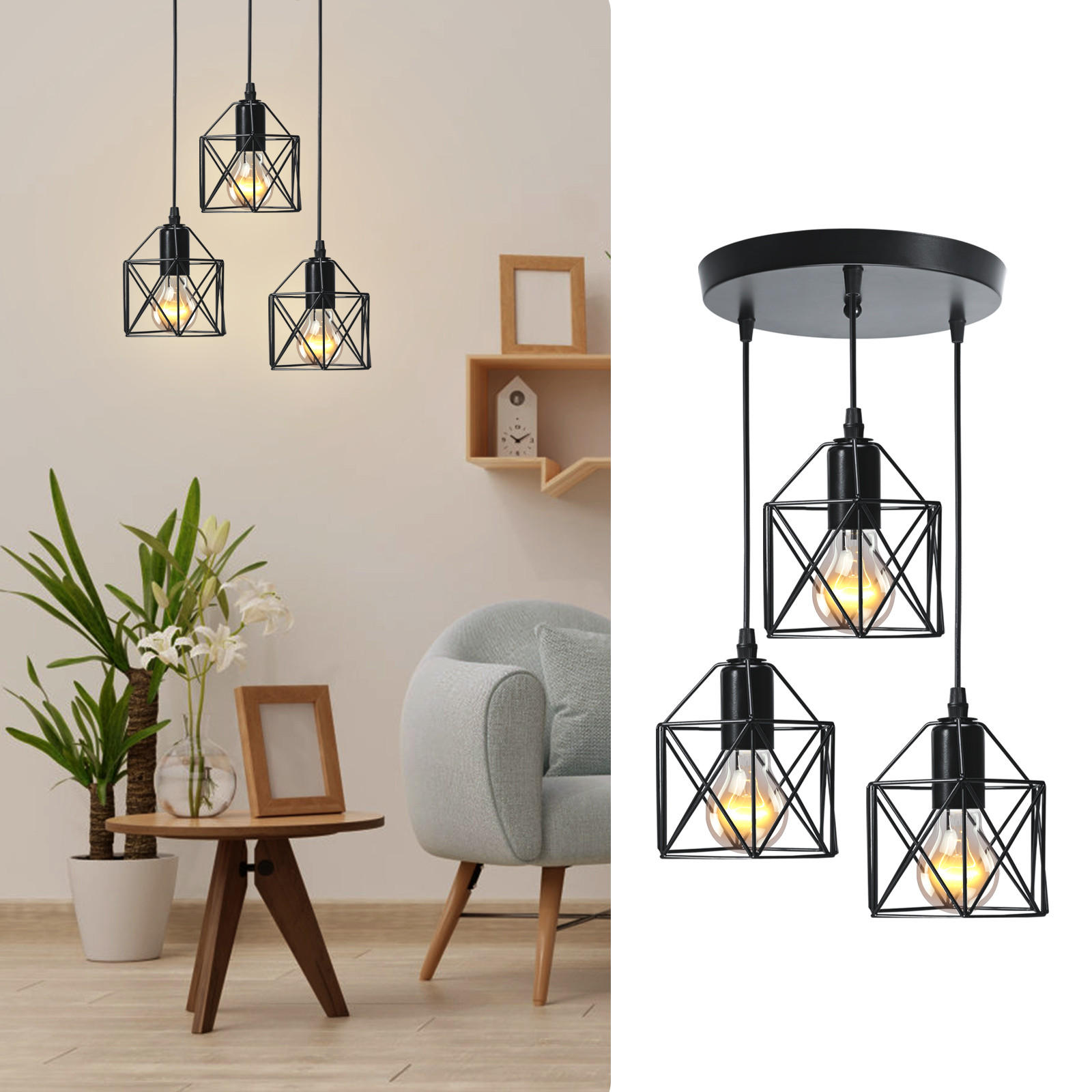 DECKENLEUCHTER 3 Lichter Eisen 25 / 90 cm - Schwarz, Metall (25/25/90cm) - EMKE