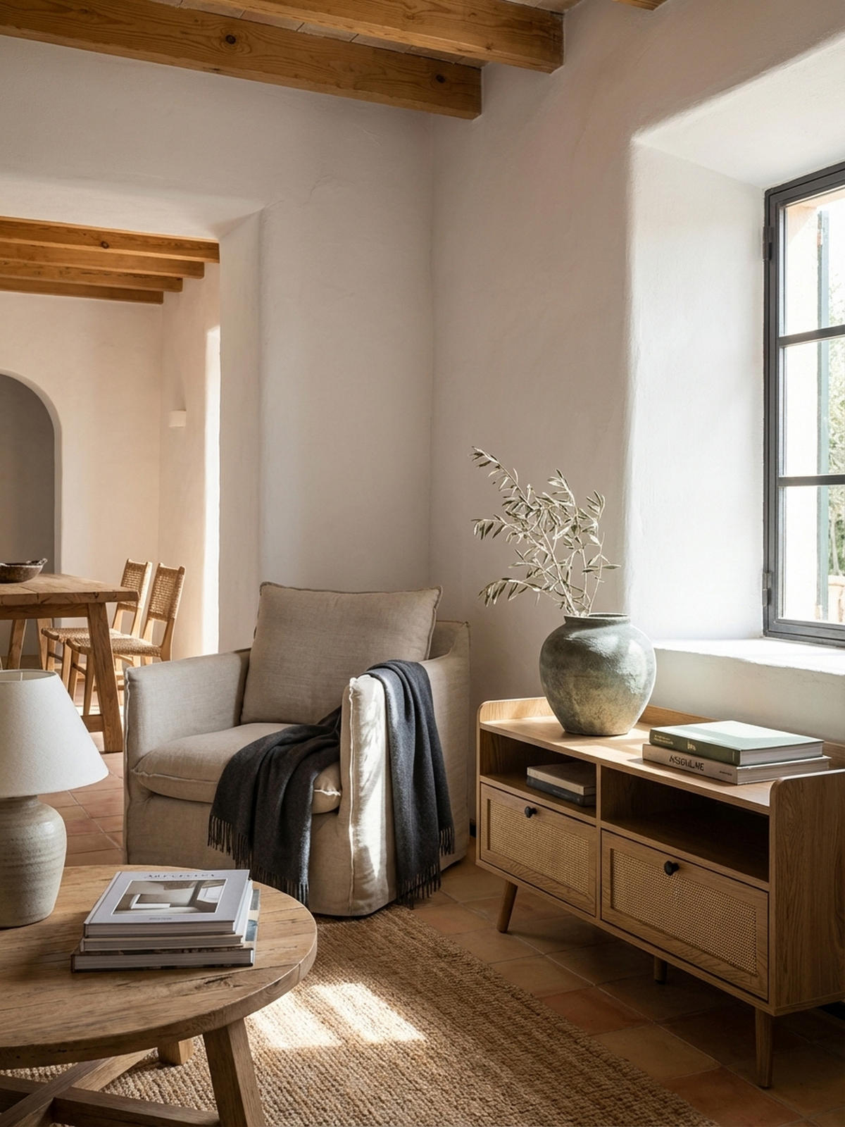 LOWBOARD Eiche-Dekor Rattan Modern Stil 120x56x39 cm mit Schubladen - Eichefarben/Braun, Holz (120/56/39cm) - KADIMA DESIGN