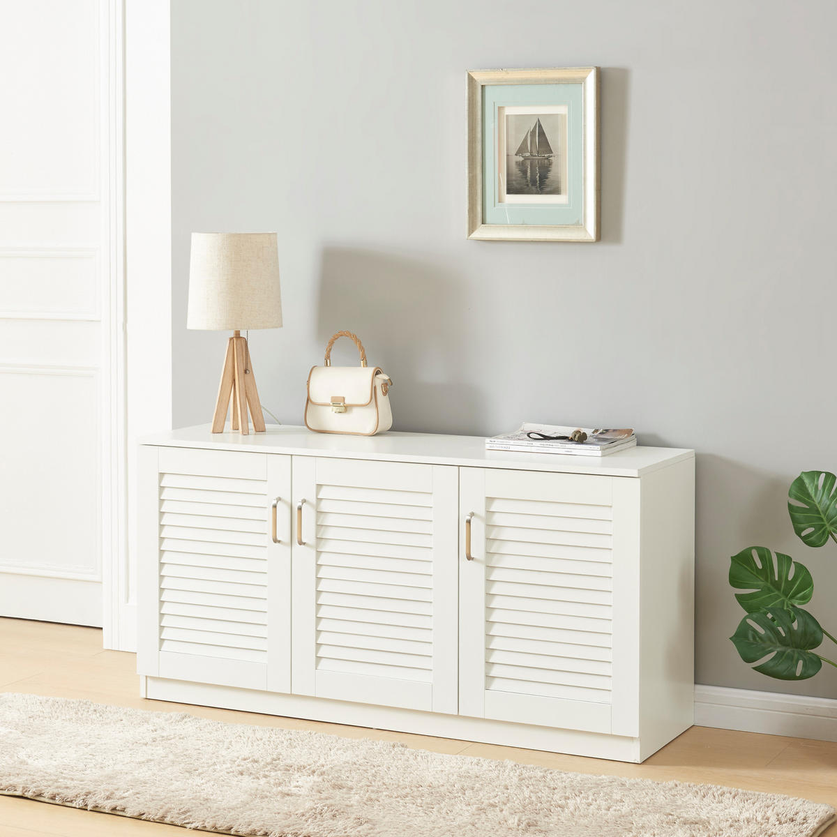SCHUHSCHRANK Løten - Weiß, Holzwerkstoff (125/62/36cm) - [en.casa]