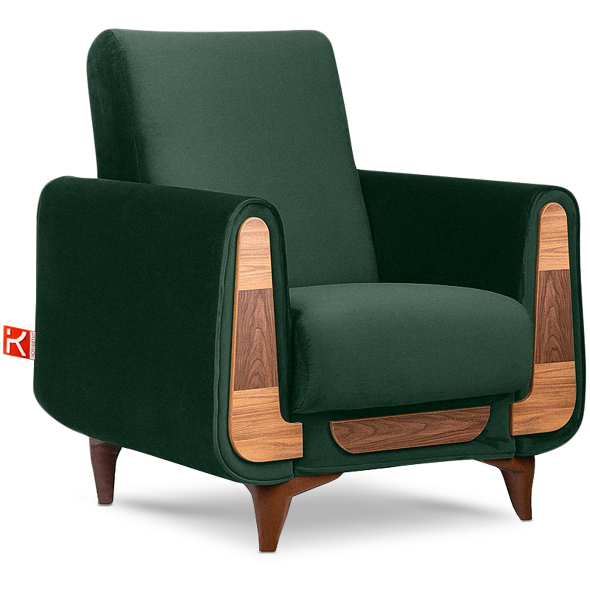SESSEL GUSTAVO mit Armlehnen, dunkelgrün - Dunkelgrün/Braun, Holz/Holzwerkstoff (83/95/92cm) - KONSIMO®