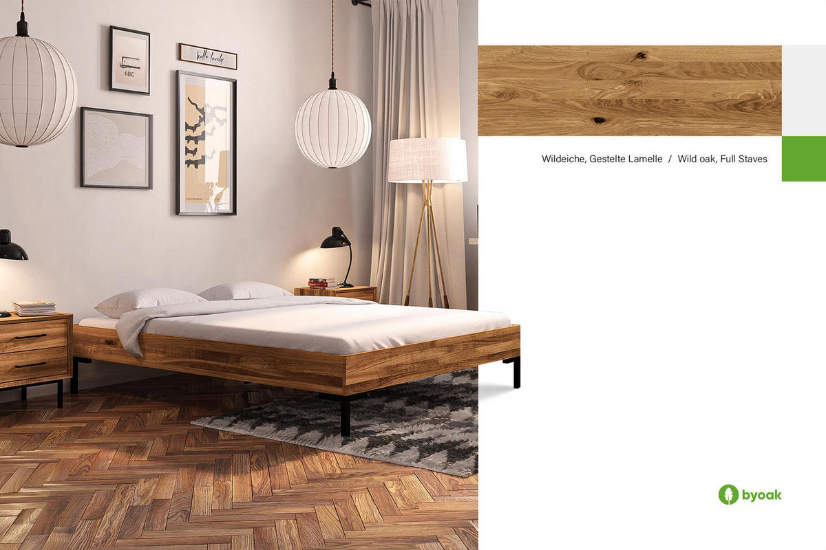 BETTGESTELL LEON 90x220 Wildeiche - Wildeiche, Holz (90/220cm) - byoak
