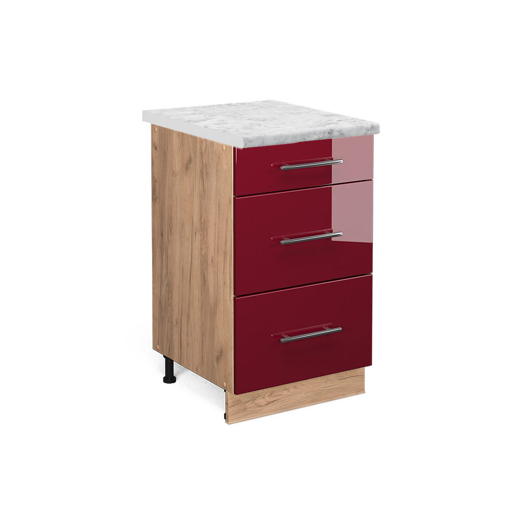 KÜCHENUNTERSCHRANK Fame-Line Bordeaux Hochglanz 50 cm, AP Marmor - Honigeiche/Bordeaux, Holzwerkstoff (50/82/60cm) - Vicco