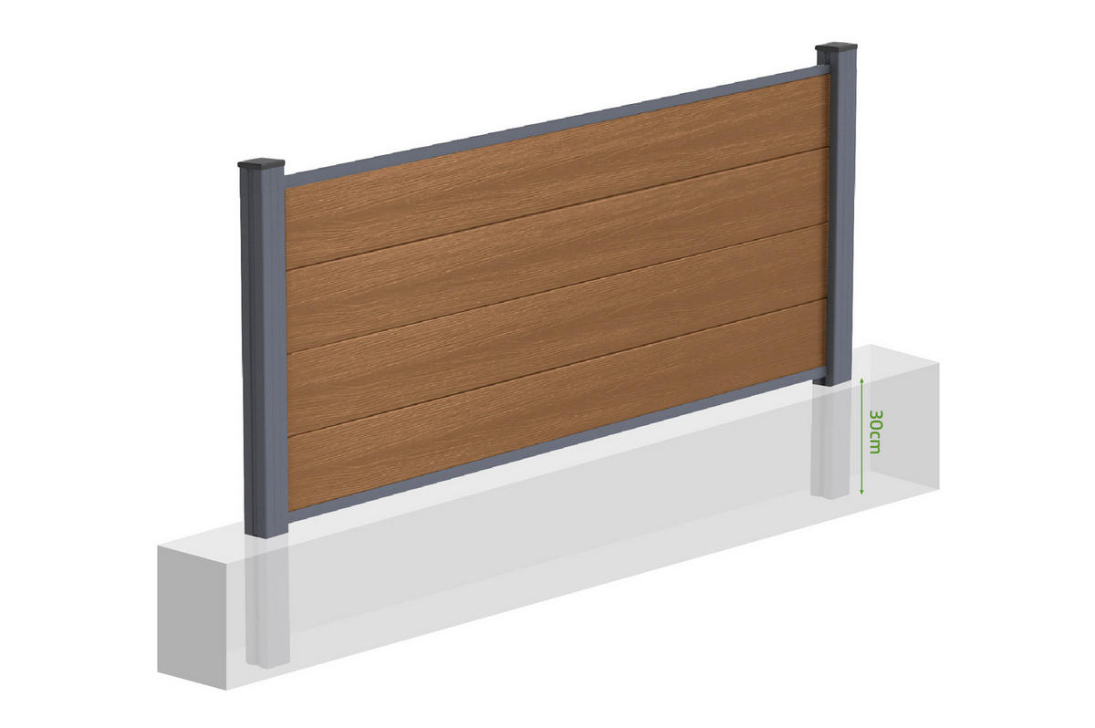 VERBUNDZAUN STOCKHORN 2 m, H. 90 cm, zum Einbetonieren, Teakholz - Braun, Holzwerkstoff (200/90cm) - Casanoov