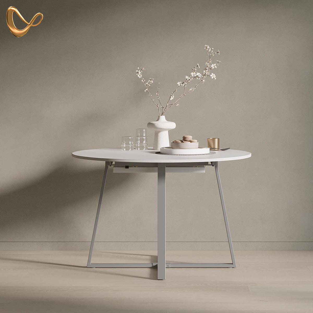 ESSTISCH Firenze Weiß/Grau 120 x 120 cm ausziehbar - Weiß/Grau, Holzwerkstoff (120/120/75.8cm) - Livinity®