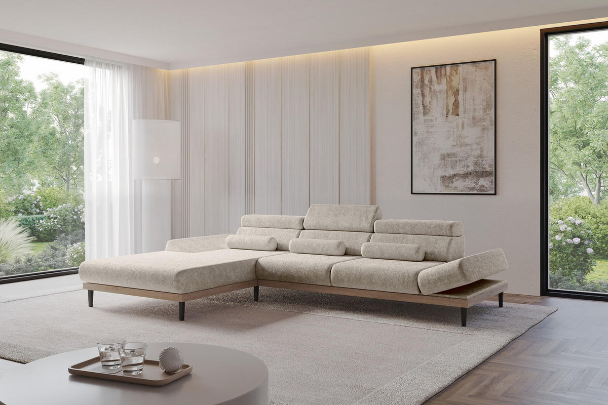 ELEKTRISCHES ECKSOFA Links MONA 316x205x85 Beige Velours - Beige, Holzwerkstoff/Textil (316/205cm) - ALTDECOR