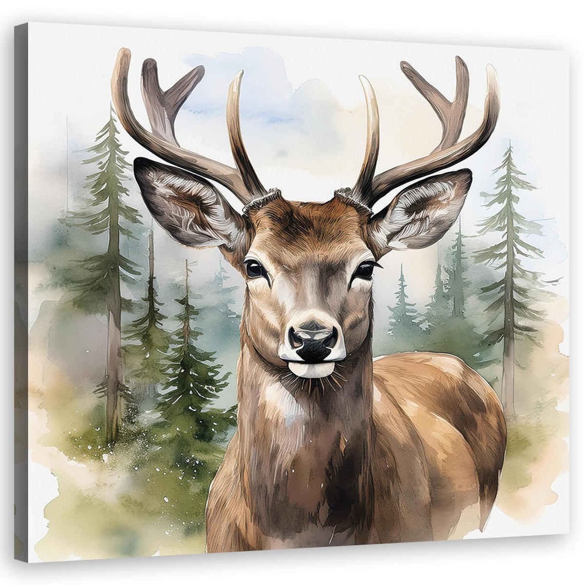 WANDBILD hirsche waldbäume - Grün, Textil (30/30cm) - Feeby