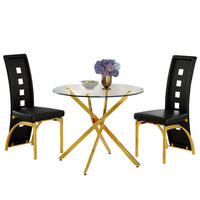 ESSGRUPPE DE-39452 3-teilig, Glastisch und 2 Stühlen mit Lochmuster Schwarz/Gold - Goldfarben/Schwarz, Metall (88/75/88cm) - ComfortXL