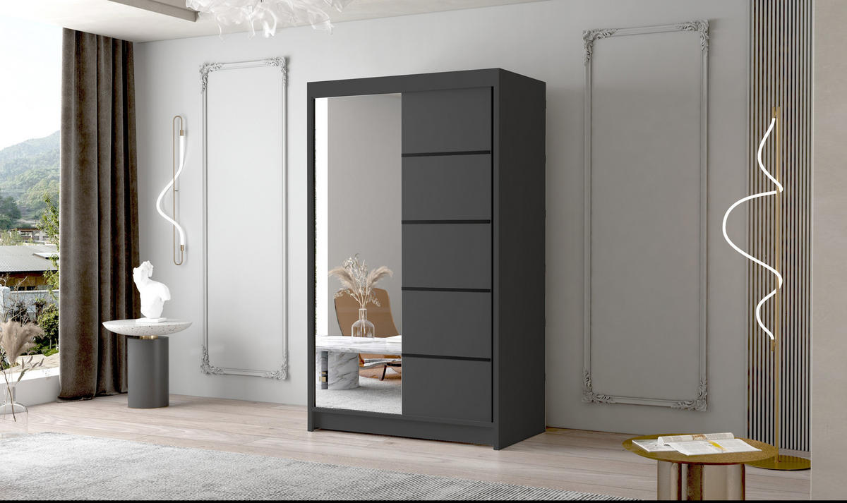 SCHWEBETÜRENSCHRANK Letto III - 100 cm - Schwarz, Holzwerkstoff/Metall (100/200/58cm) - Sofnet