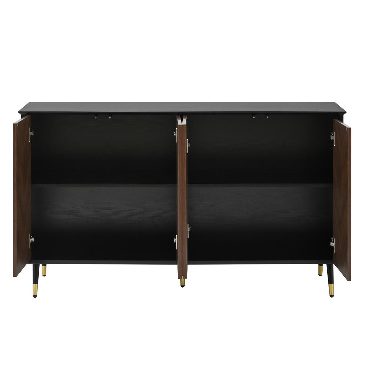 SIDEBOARD z MDF, 140/40/80 cm, černé/hnědé, se 4 dvířky a nastavitelnými policemi - černá, kompozitní dřevo (140/80/40cm) - BEAOK