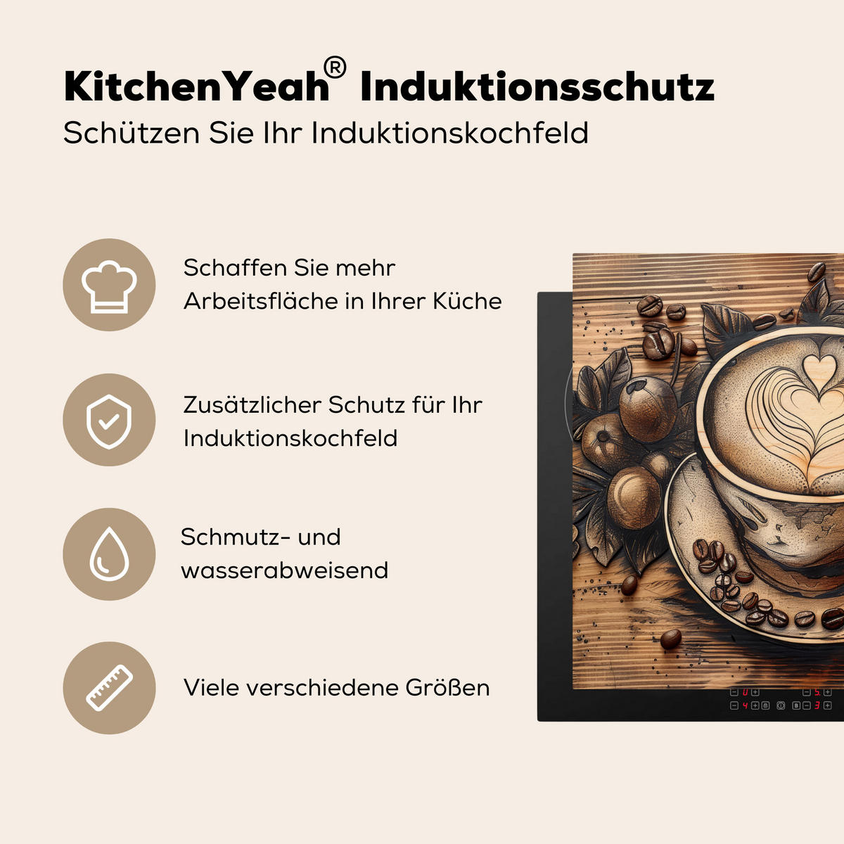 HERDABDECKPLATTE Kaffee - Vintage - Braun - Tasse - Holz 58x51 cm - Cappuccino, Kunststoff (58.3/51.3/0.2cm) - MuchoWow