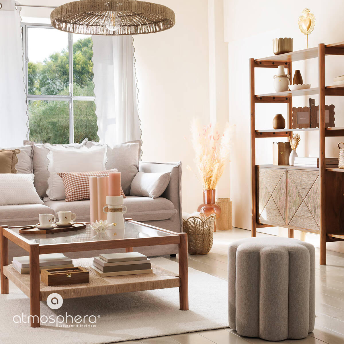 BLUMENHOCKER Floral 38/38/40 cm - Beige, Textil (38/40/38cm) - Atmosphera Createur d´interieur