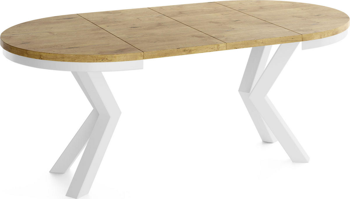 ESSTISCH Clara Weiß runder ausziehbarer, Lancelot Eiche 100-180/100/76 cm - Eichefarben/Weiß, Holzwerkstoff/Metall (100/100/76cm) - WFL GROUP