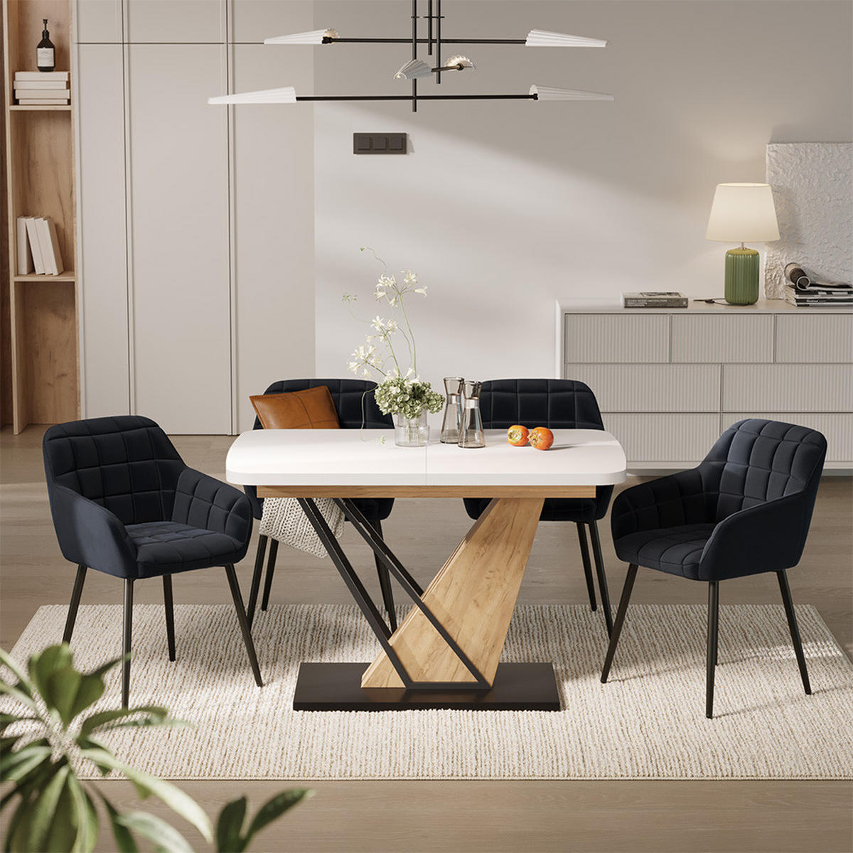 SÚPRAVA JEDÁLENSKÉHO STOLA Fenaro, biely/Dub Goldkraft, 120 x 80 cm so 4 jedálenskými stoličkami - biela/farba duba, kompozitné drevo (120/76/80cm) - Vicco