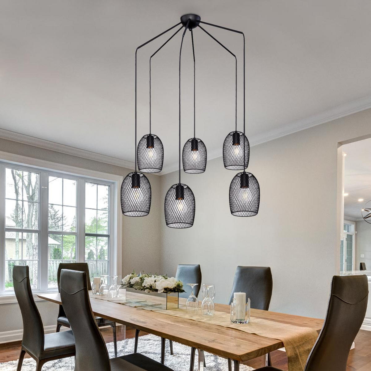 HÄNGELEUCHTE Metall Gitter Schwarz - Schwarz, Metall (75/75/150cm) - Globo Lighting