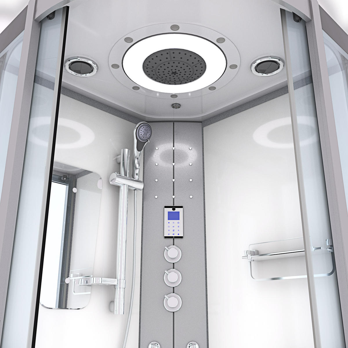 DUSCHKABINE Dusche D46-60T1-EC Weiß 100x100 - Weiß, Glas/Kunststoff (100/100/225cm) - AcquaVapore by Sandra Jentho