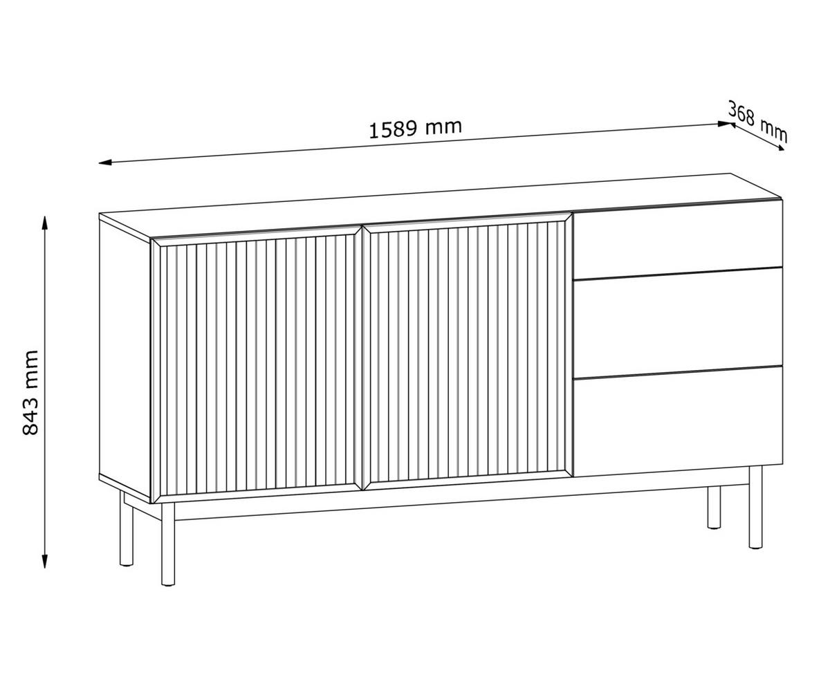 SIDEBOARD Santarco 2T 3S Eiche Cremona 159/84/37 cm – 2 Türen 3 Schubladen - Eichefarben, Holz/Holzwerkstoff (159/84/37cm) - AX Living