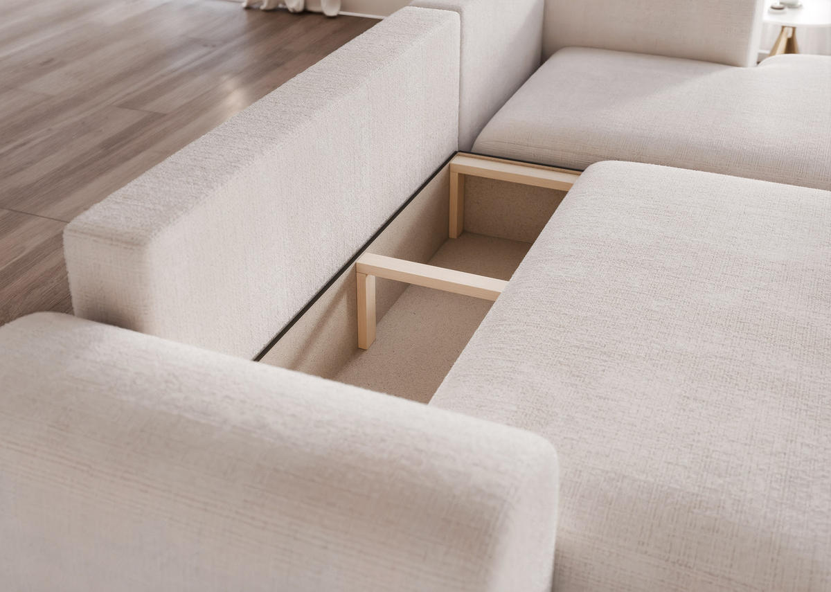 ECKSOFA BLOOM mit Schlaffunktion und Bettkasten Creme - Creme, Holzwerkstoff/Kunststoff (263/150cm) - Idohome