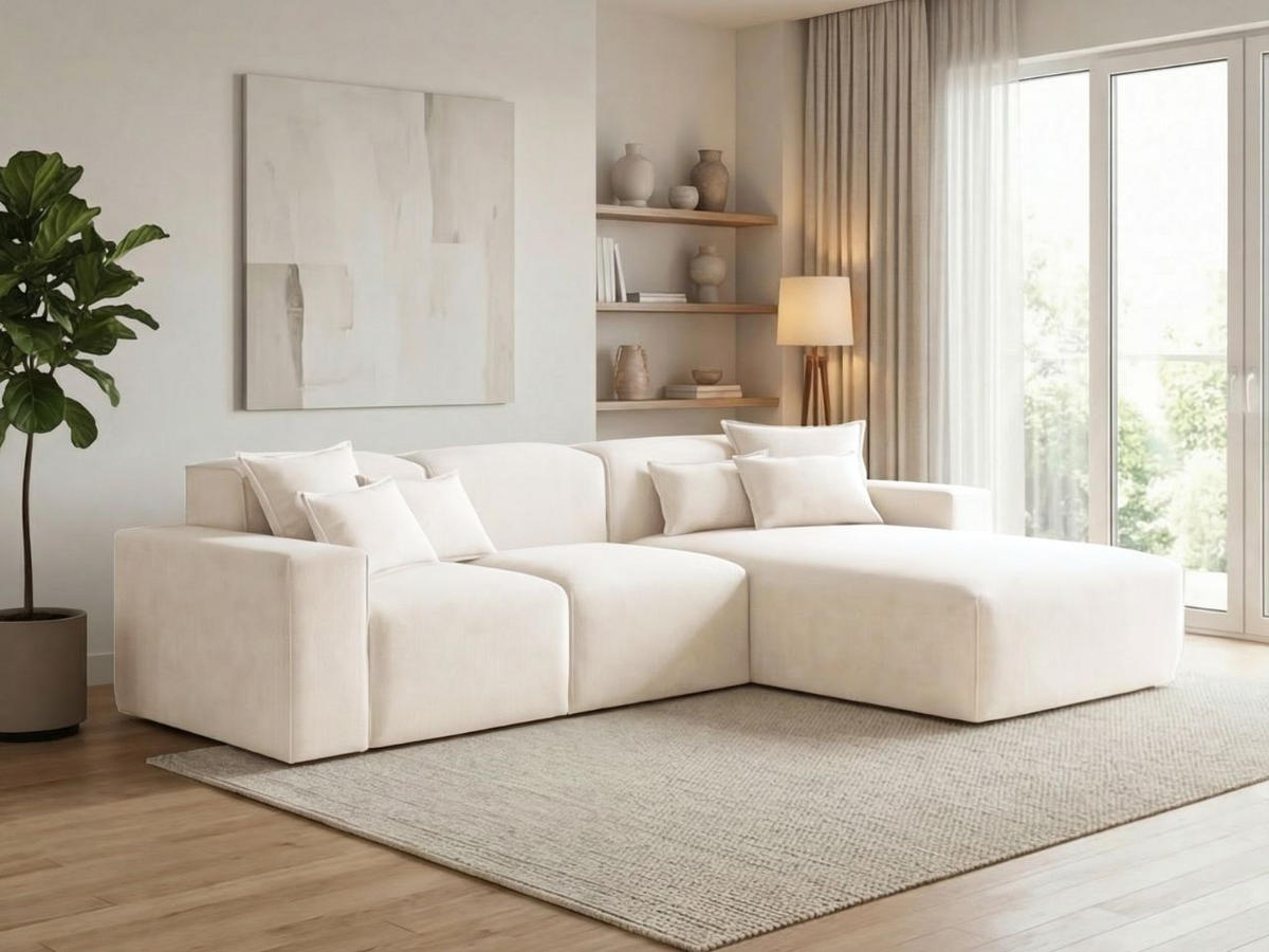 ECKSOFA Leni Creme Rechts - Creme, Holz/Textil (180/265cm) - Graingold