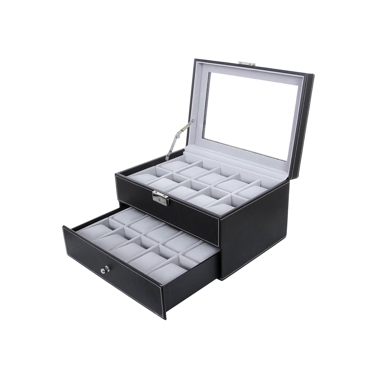 UHRENBOX FÜR 20 UHREN - Schwarz, Holzwerkstoff (20.5/16/28.5cm) - Hansiro