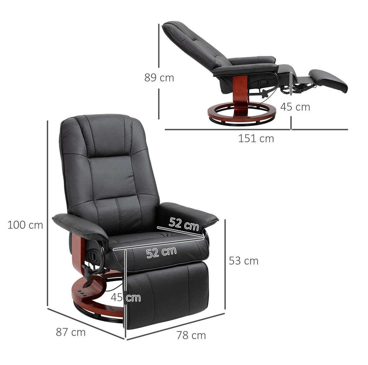 RELAXSESSEL 78/100/87 cm Schwarz aus Schaumstoff mit Liegefunktion - Schwarz, Kunststoff (87/100/78cm) - OKMYHOME