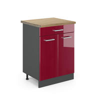 KÜCHENUNTERSCHRANK R-Line Rot Hochglanz 60 cm , AP Eiche - Bordeaux/Anthrazit, Holzwerkstoff (60/81.6/60cm) - Vicco