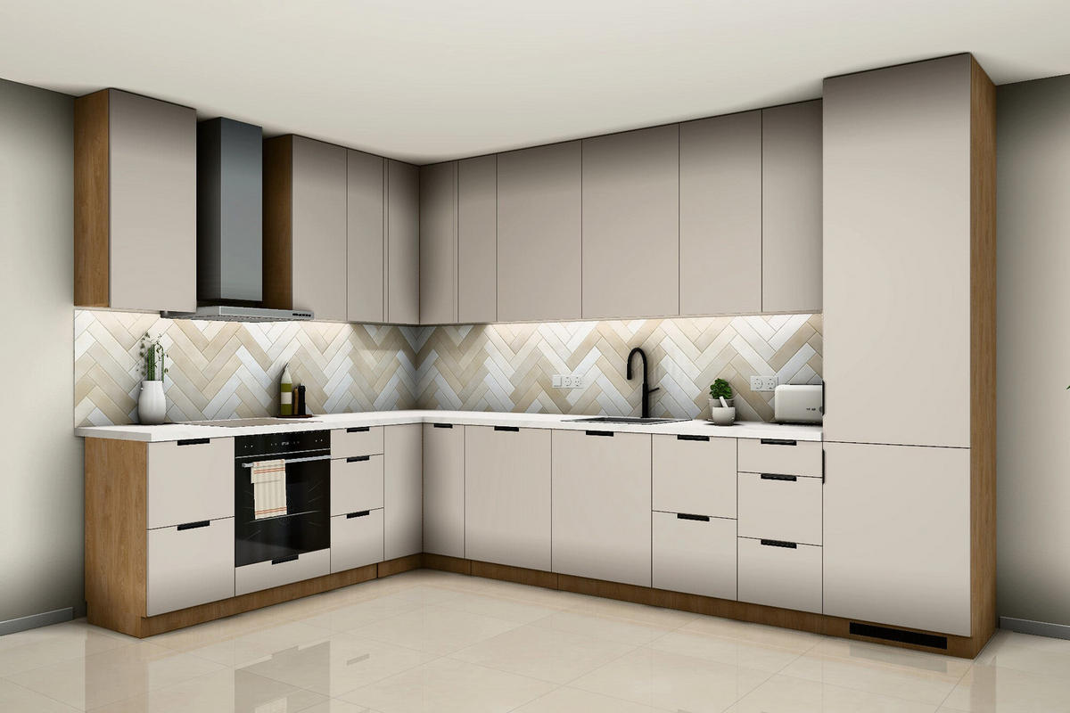 L-KÜCHE Sorento Beige & Sonoma Eiche – 359 × 239 cm – KÜ-SORENTOS-001 - Beige, Holzwerkstoff (359/247/239cm) - ROYAL24_MARKT