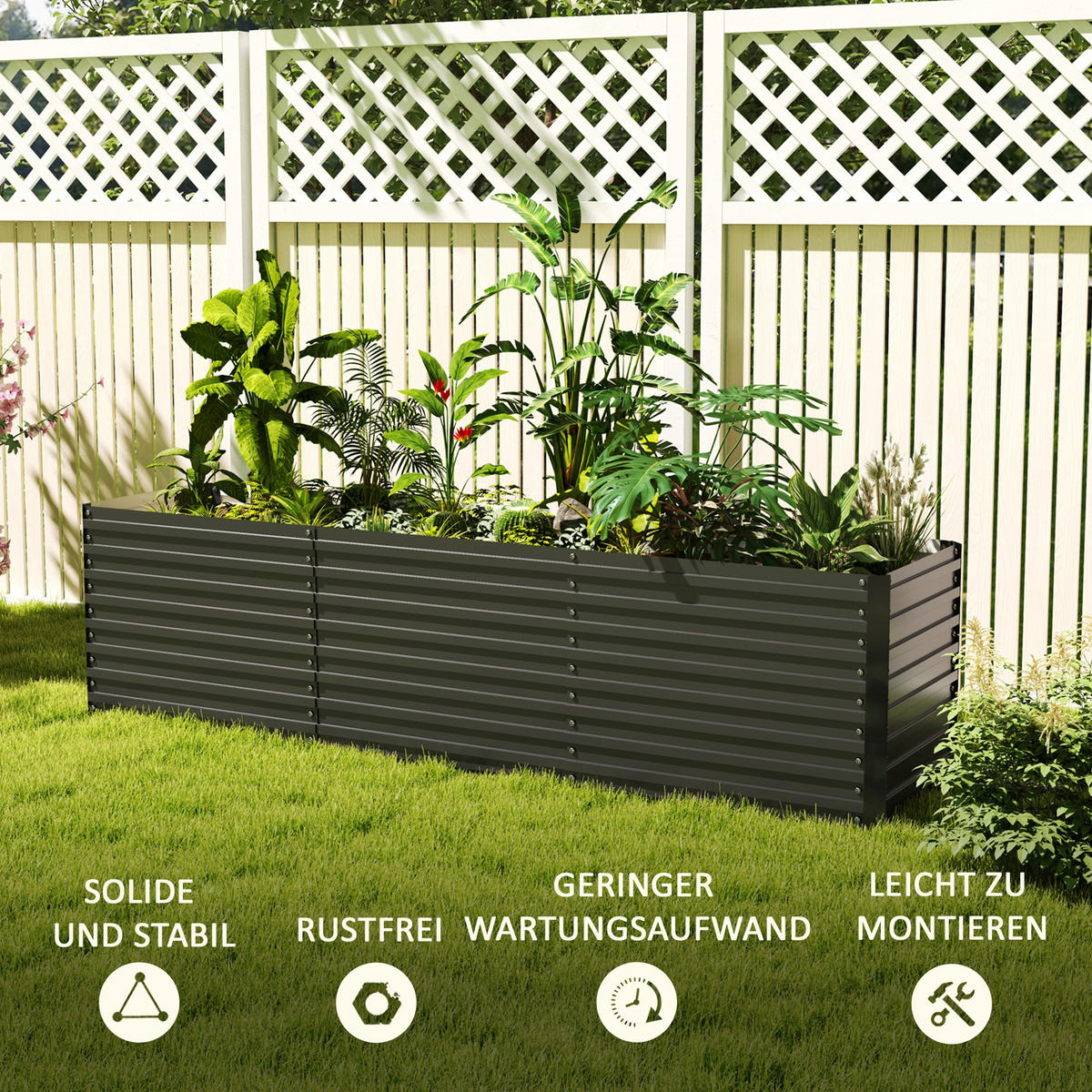 HOCHBEET, 240L x 60B x 60H cm - Dunkelgrau, Metall (60/60/240cm) - Outsunny