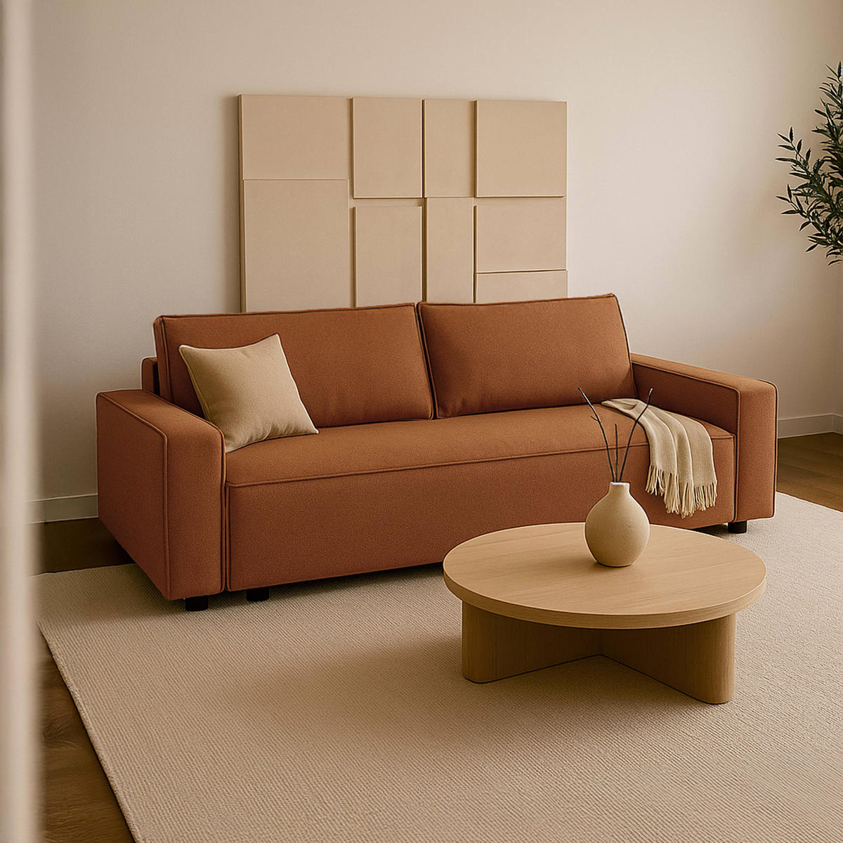 SOFA 3-Sitzer, Braun - Braun, Textil (93/82/220cm) - Oviala