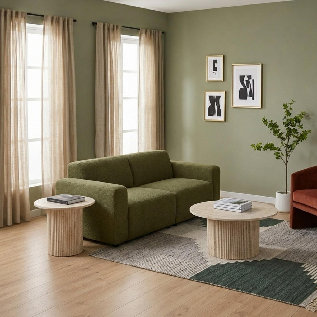 COUCHTISCH-SET Keramik rund 2-tlg. Trommelgestell Travertin-Optik 80 & 60 cm - Sandfarben/Weiß, Keramik/Metall (80/80/46cm) - HOOZ