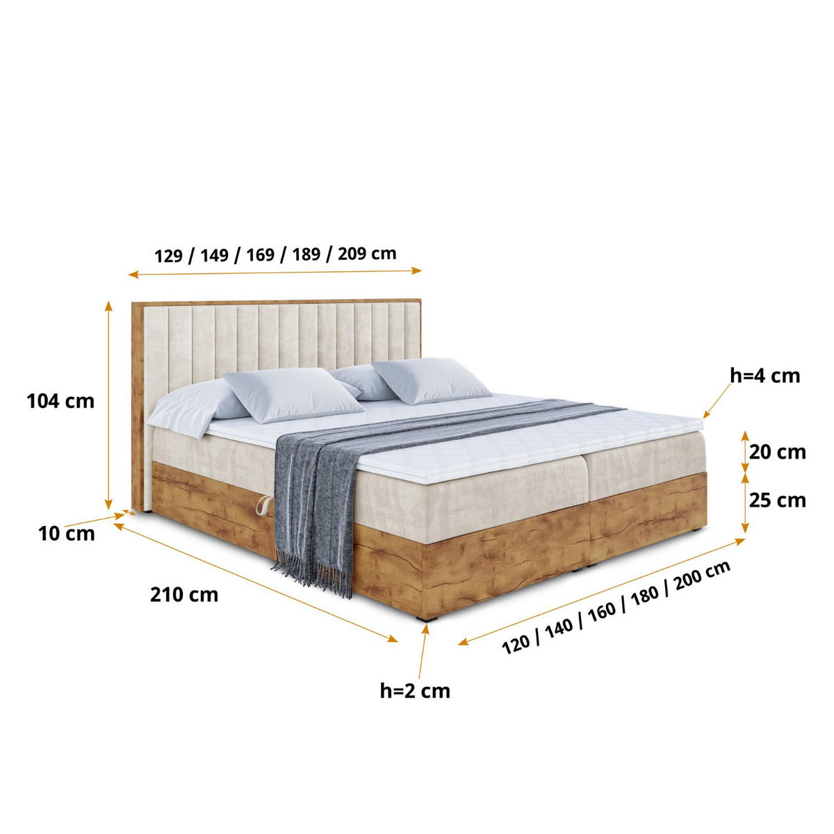 BOXBETT mit Matratze H4 und Lattenrost - LOLLI4 - 120x200 - Beige - Braun, Holzwerkstoff/Kunststoff (120/200cm) - ALTDECOR